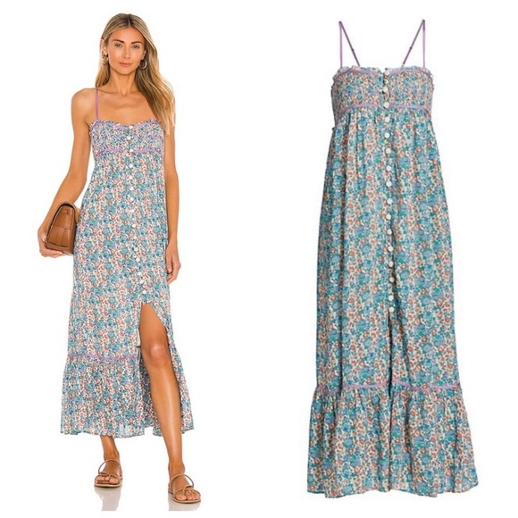 NWT-Free People Boho Floral ButtonFront Midi Dress - Picture 3 of 16